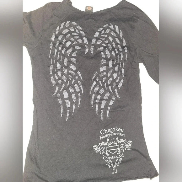 Harley-Davidson Black Gray Lace Wings Silver Glitter Size Medium Cherokee NC - Picture 5 of 9